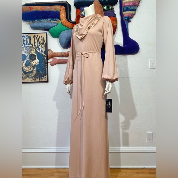 1970’s LEE JORDAN DRESS Studded Studs Rhinestones NEUTRAL Vintage Tags Nude Knit - Picture 7 of 11